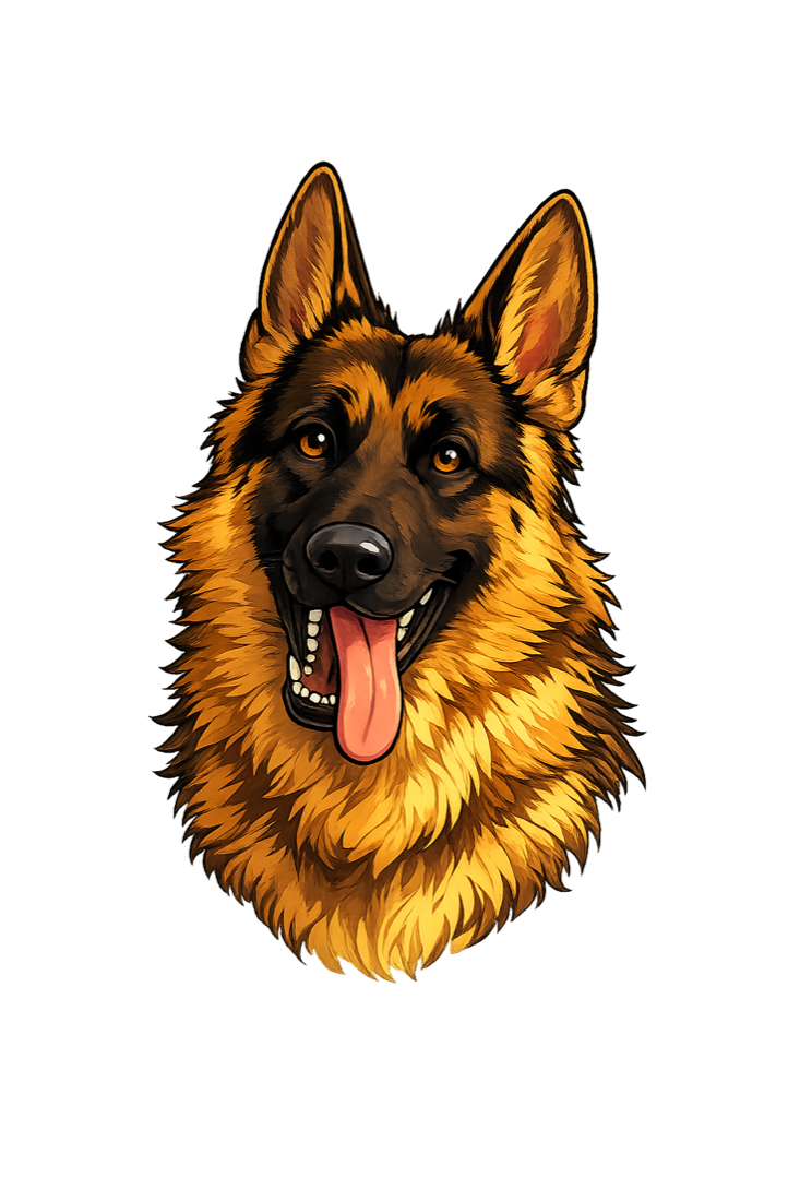 Dov, a happy German Shepherd — the face of BareNomz