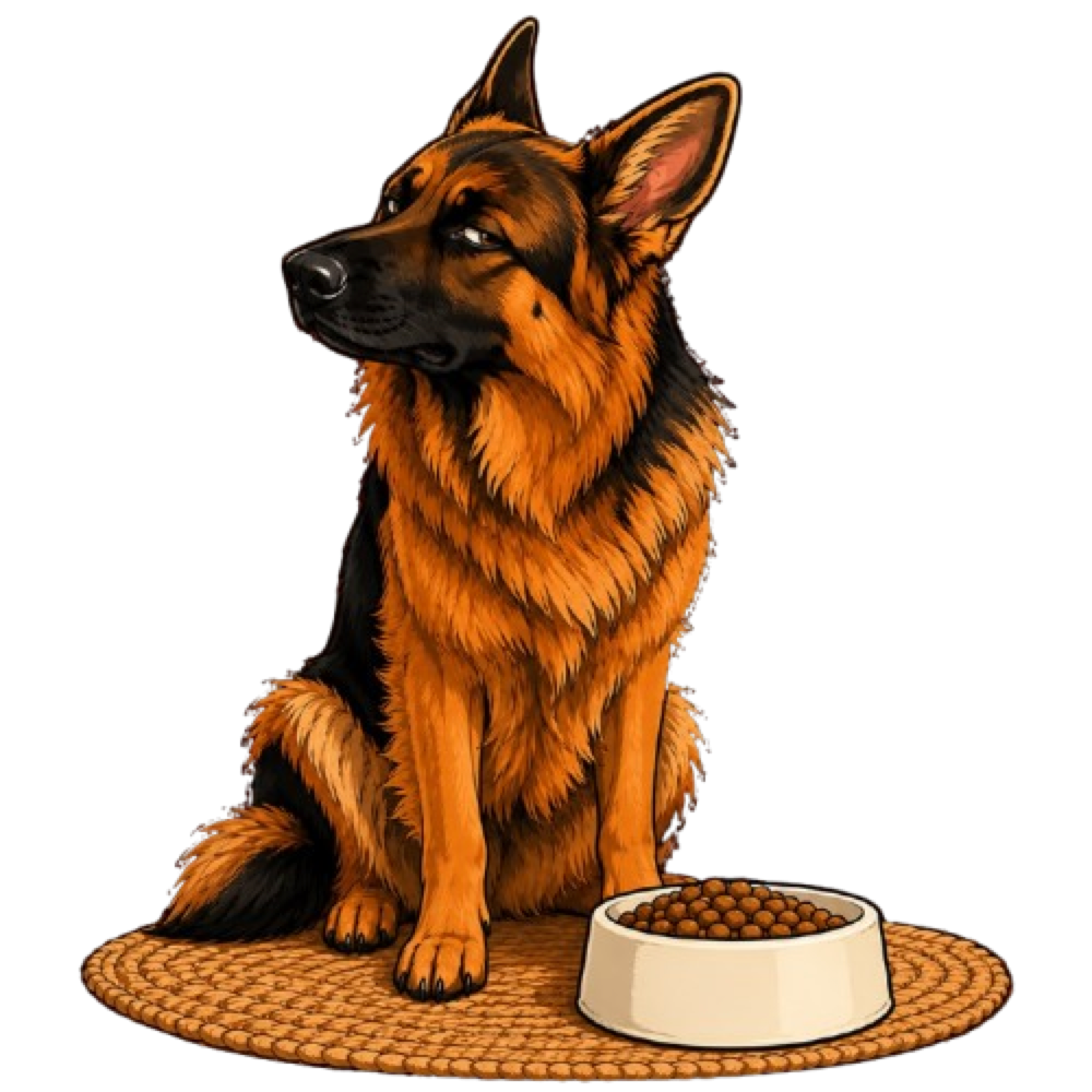 Dov the German Shepherd turning his nose up at a bowl of ordinary kibble